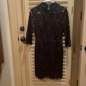 Trina Turk Lace sleeves and bodice. Black and burgundy